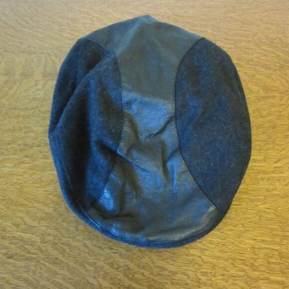 Vintage Coleman Black Leather Wool Cabby Newsboy Hat Earflaps - Picture 1 of 5